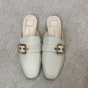 Dolce Vita Women's Cream Mules with Gold Buckle
